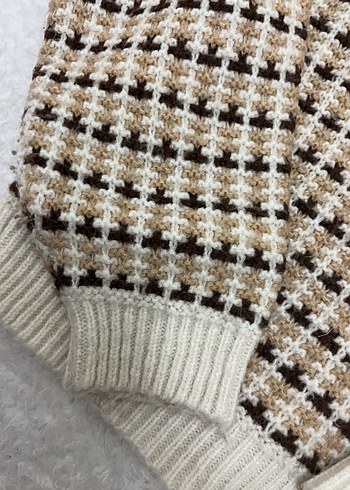 Kadın Ekoseli Kahverengi Örgü Kazak - Görsel 3