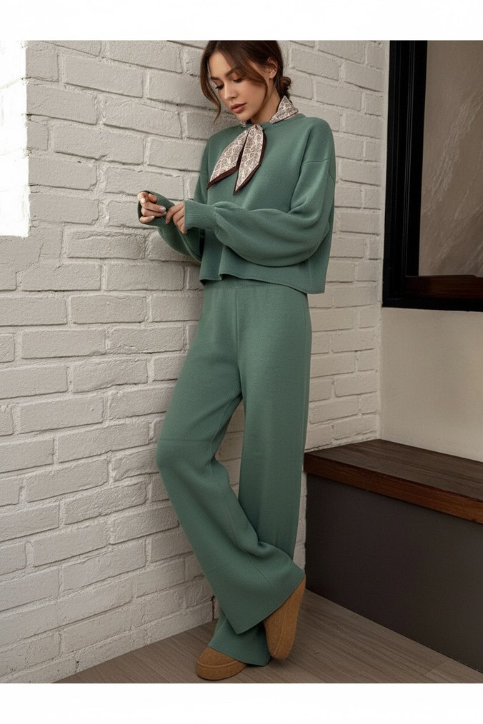 Parmak geçirmeli %100 Akrilik triko takım fular dahil - Görsel 3