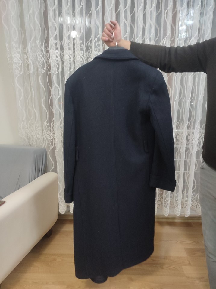 Alman malı 1970 Vintage Lacivert Erkek Uzun Düğmeli Yün Kaban - Görsel 2