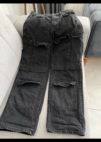 Kadın Siyah Bol Kesim Kot Pantolon - Görsel 4