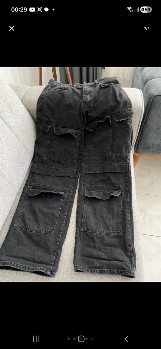 Kadın Siyah Bol Kesim Kot Pantolon - Görsel 4