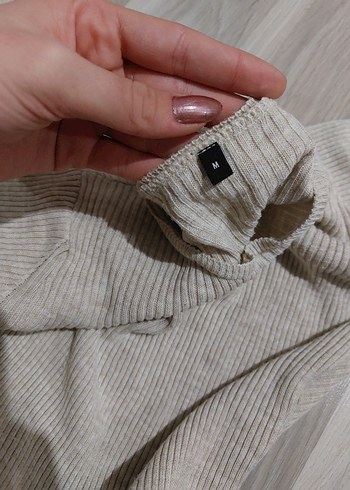 Bej Uzun Kollu Fit Triko Elbise - Görsel 2