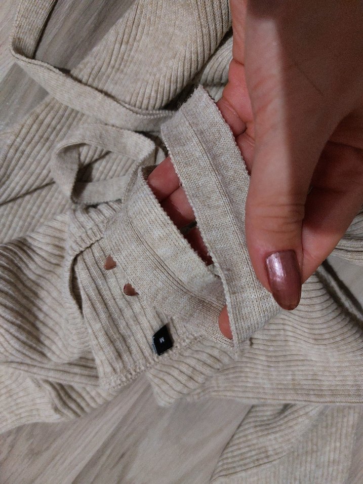 Bej Uzun Kollu Fit Triko Elbise - Görsel 3