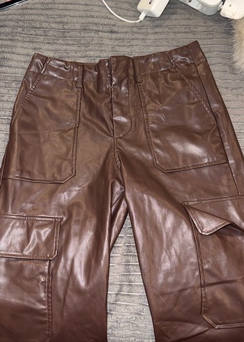 Kahverengi Deri Kadın Bol Kesim Pantolon zara - Görsel 3