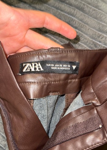 Kahverengi Deri Kadın Bol Kesim Pantolon zara - Görsel 2