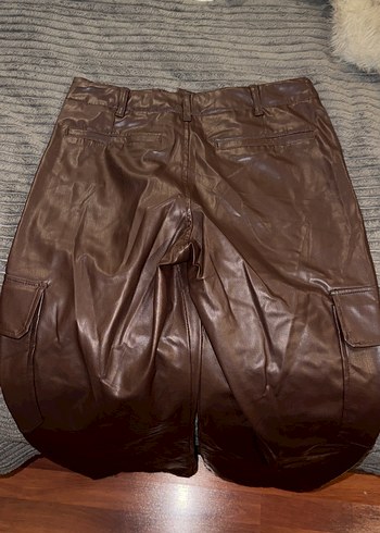 Kahverengi Deri Kadın Bol Kesim Pantolon zara - Görsel 4