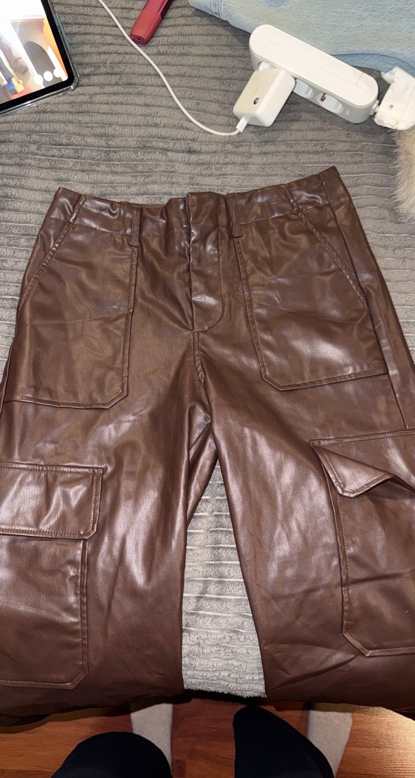 Kahverengi Deri Kadın Bol Kesim Pantolon zara - Görsel 3