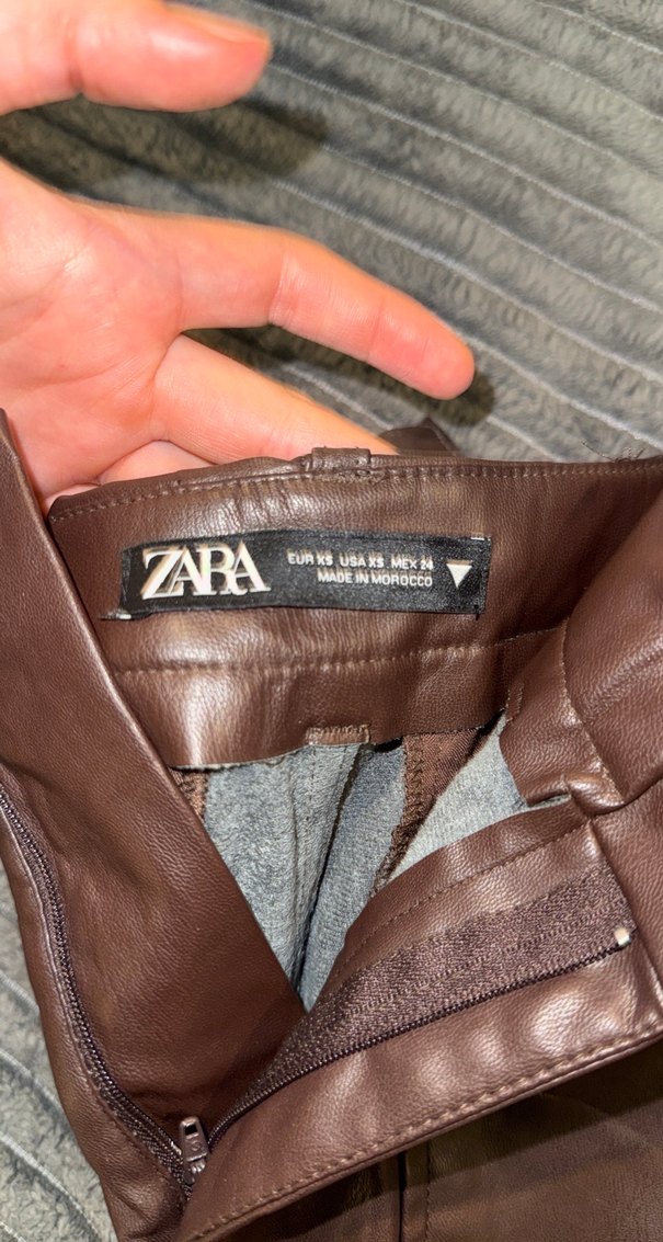 Kahverengi Deri Kadın Bol Kesim Pantolon zara - Görsel 2