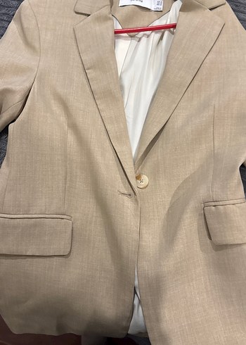 Bej Düğmeli Kadın Keten Blazer Ceket bershka - Görsel 4