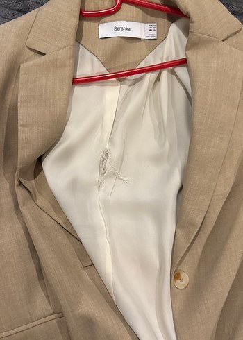 Bej Düğmeli Kadın Keten Blazer Ceket bershka - Görsel 3