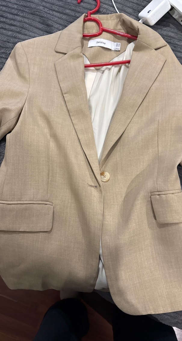 Bej Düğmeli Kadın Keten Blazer Ceket bershka - Görsel 4