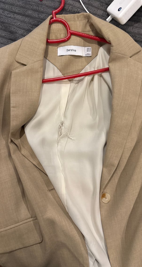 Bej Düğmeli Kadın Keten Blazer Ceket bershka - Görsel 3