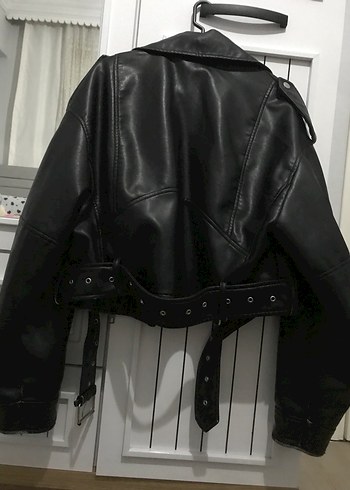 Kadın Siyah Deri Biker Ceket - Görsel 2