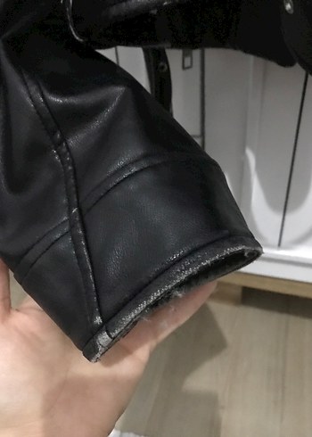 Kadın Siyah Deri Biker Ceket - Görsel 4