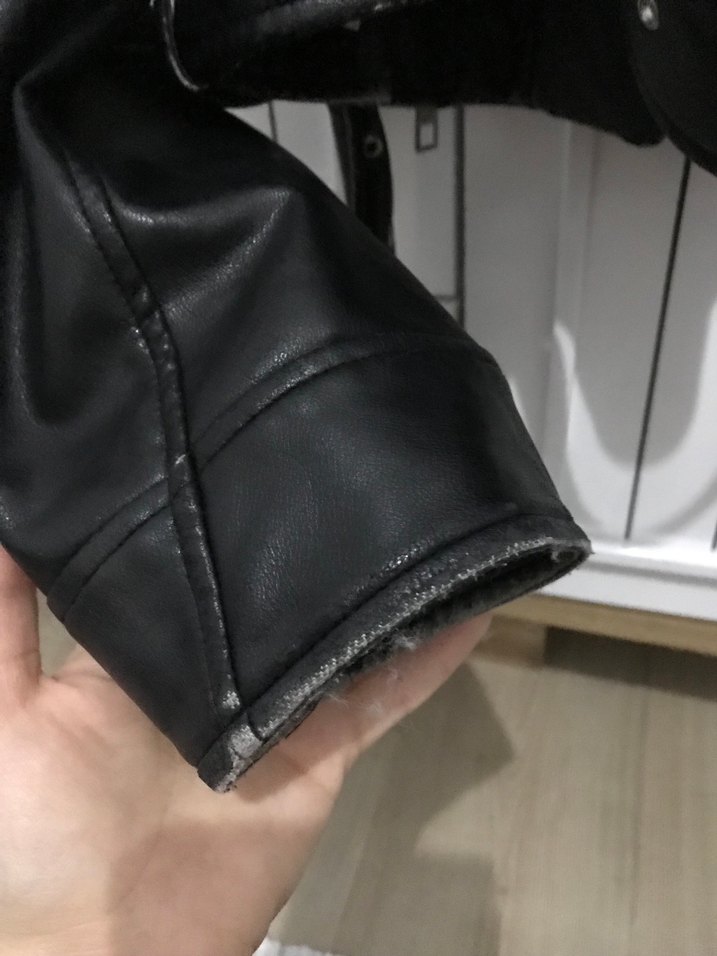 Kadın Siyah Deri Biker Ceket - Görsel 4