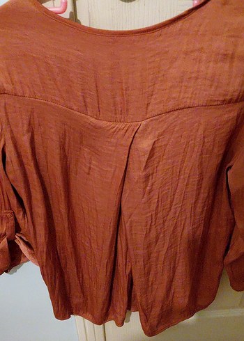 Kadın Kahverengi V Yakalı Keten Bluz - Görsel 2