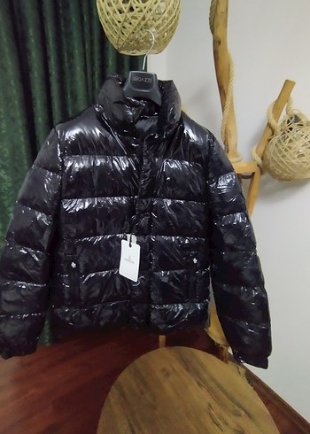 Siyah Parlak Düğmeli Erkek Mont möncler marka - Görsel 2