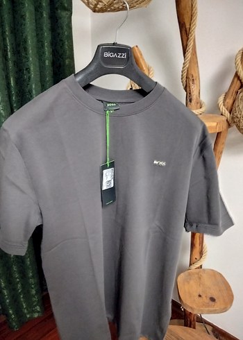 Gri BOSS Erkek Bisiklet Yaka Tişört - Görsel 2