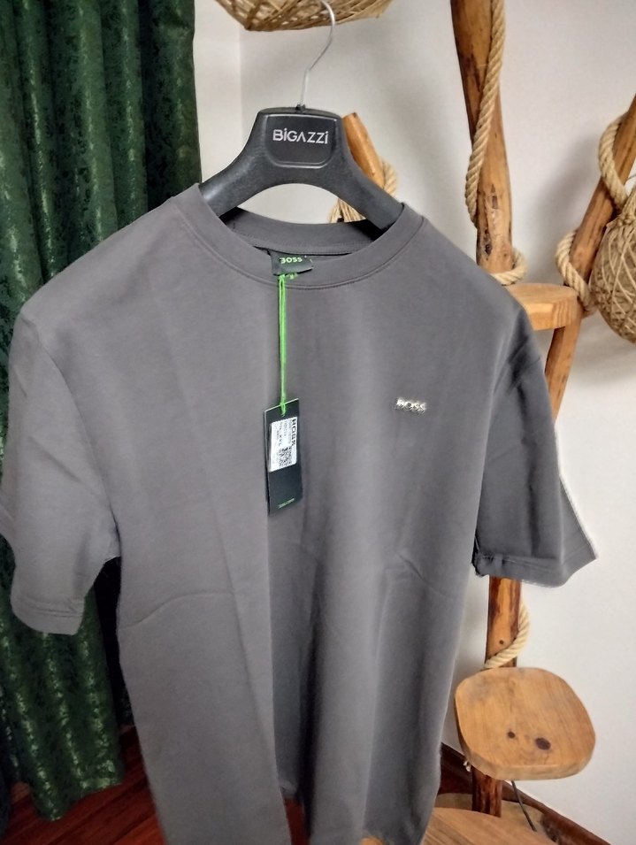 Gri BOSS Erkek Bisiklet Yaka Tişört - Görsel 2