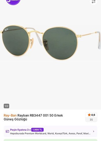 Ray-Ban Yuvarlak Gri ve sarı çerçeveli  unisex Güneş Gözlüğü - Görsel 2