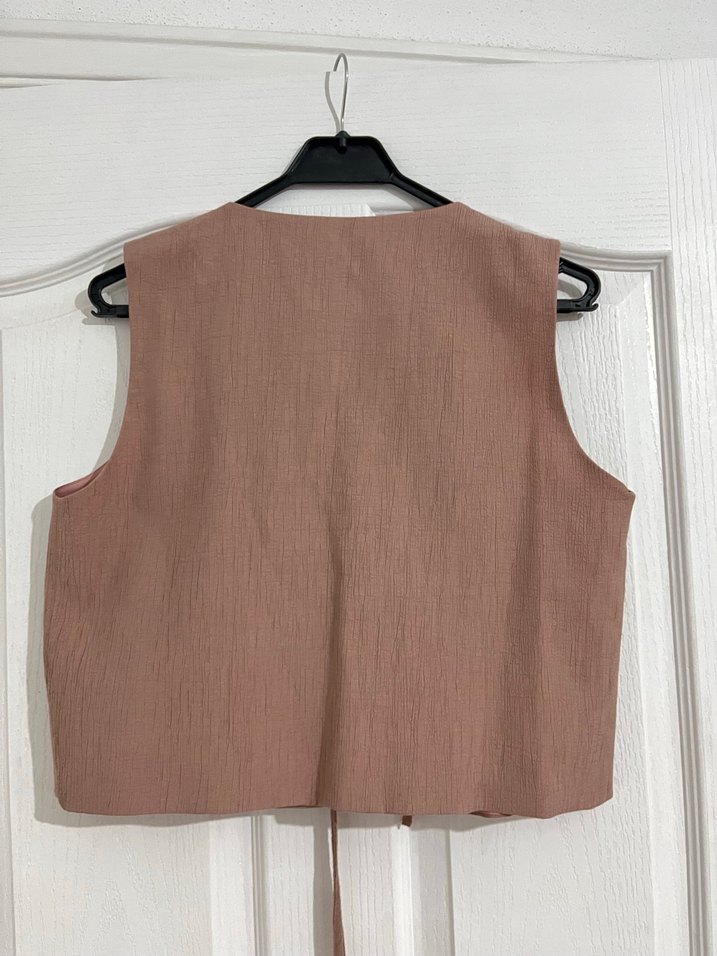 Keten V Yaka Düğmeli Kadın Yelek - Görsel 2