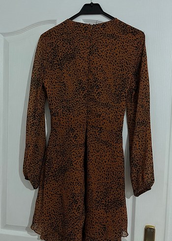 Kahverengi Yılan Desenli Midi Elbise - Görsel 3