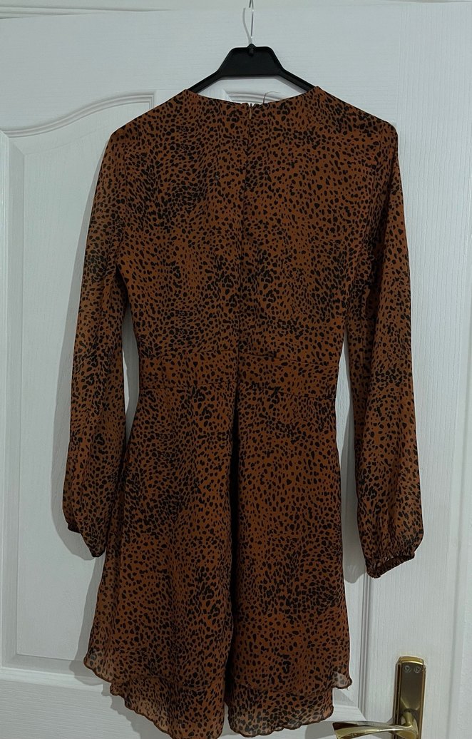 Kahverengi Yılan Desenli Midi Elbise - Görsel 3