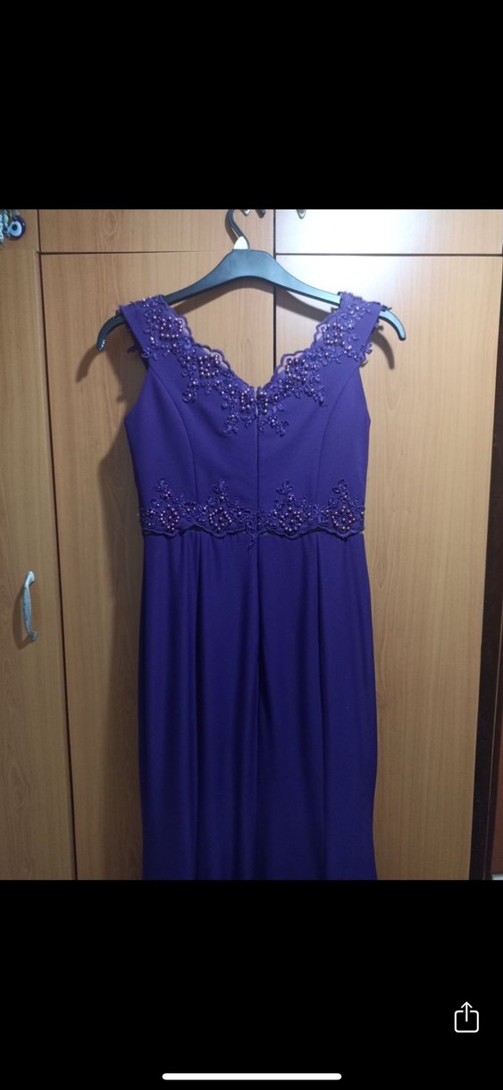 Mor Dantel Detaylı Uzun Abiye Elbise - Görsel 4