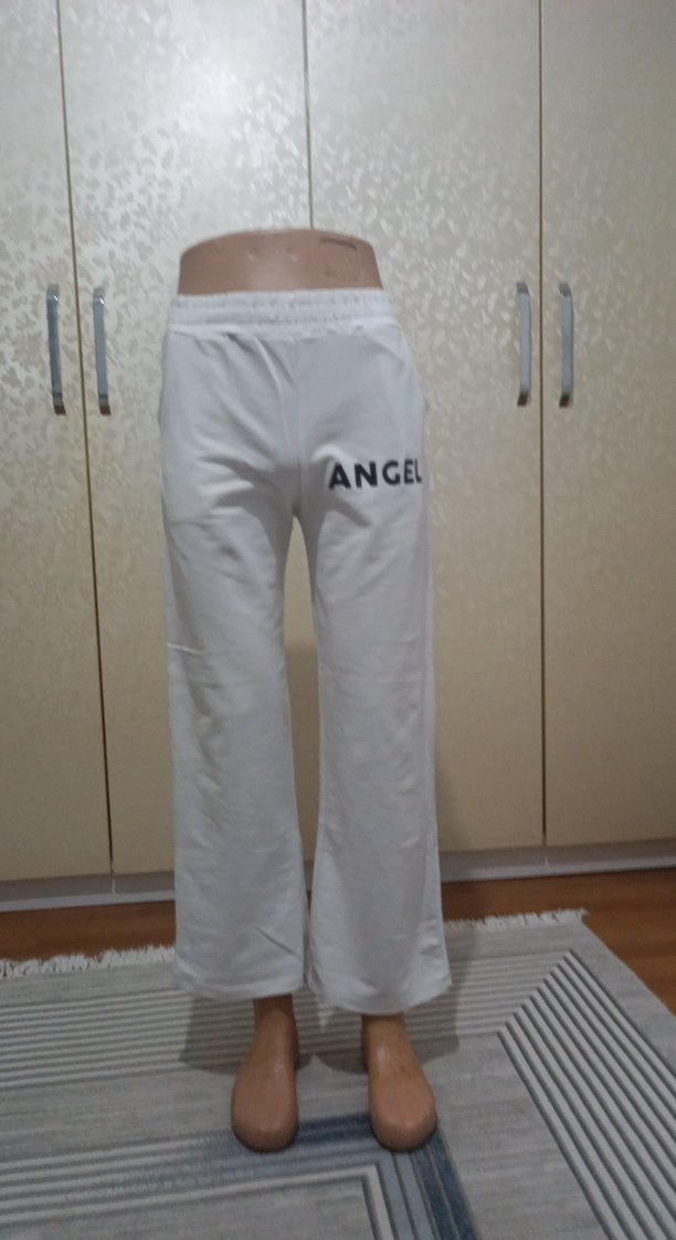 Beyaz ANGEL Baskılı Pamuklu Kadın Eşofman Altı - Görsel 3