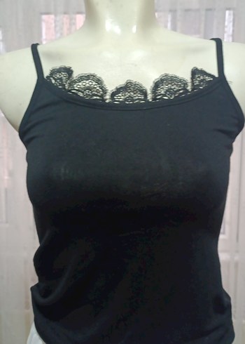 Dantel Detaylı Siyah Kadın Atlet - Görsel 2