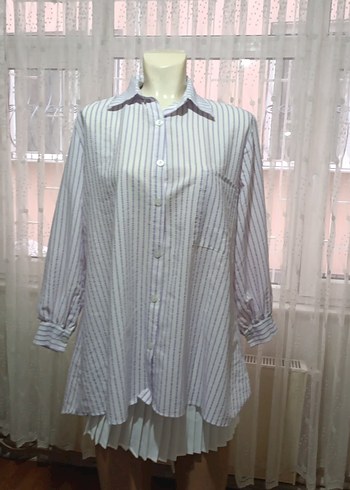 Pastel Mor Çizgili Uzun Kollu Kadın Gömlek - Görsel 2