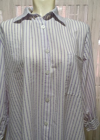 Pastel Mor Çizgili Uzun Kollu Kadın Gömlek - Görsel 3