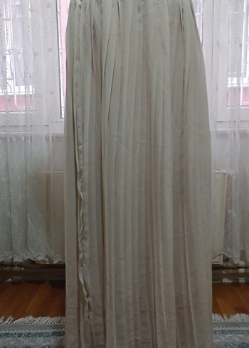 Bej Uzun Pilili Keten Etek - Görsel 2