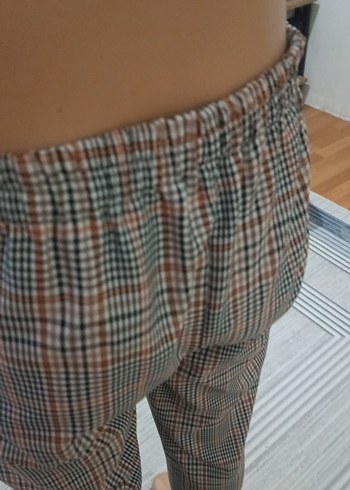 Düğmeli ekose Kadın Kumaş Pantolon - Görsel 6