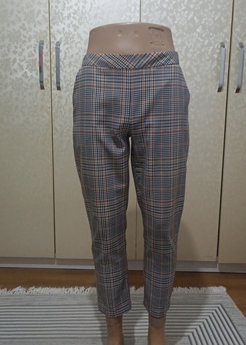 Düğmeli ekose Kadın Kumaş Pantolon - Görsel 2
