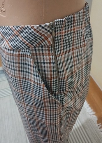 Düğmeli ekose Kadın Kumaş Pantolon - Görsel 5