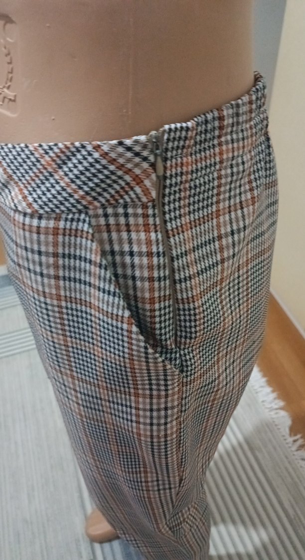 Düğmeli ekose Kadın Kumaş Pantolon - Görsel 5