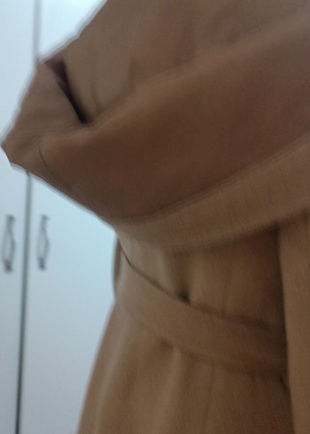 Kadın Bej Kemerli Uzun Polar Kaban - Görsel 4