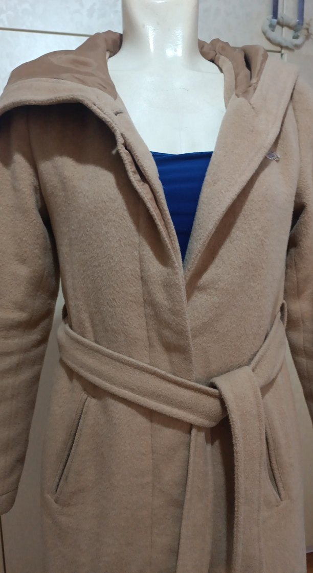 Kadın Bej Kemerli Uzun Polar Kaban - Görsel 3