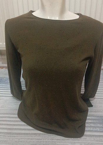 Kadın haki Triko Bisiklet Yaka Kazak - Görsel 2