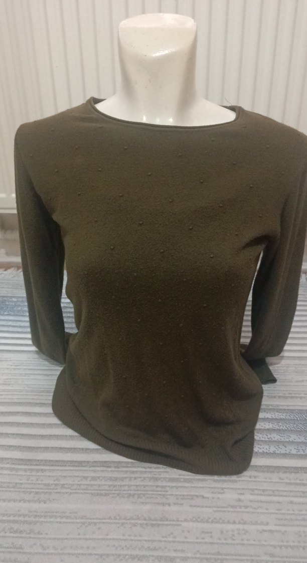 Kadın haki Triko Bisiklet Yaka Kazak - Görsel 2