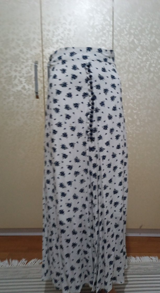 Düğmeli Uzun Bağlama Desenli Kadın Etek - Görsel 3