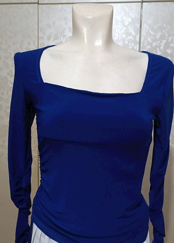 Kadın Mavi Drapeli Uzun Kollu Bluz - Görsel 2