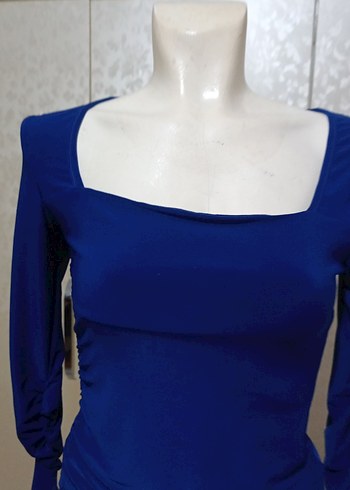 Kadın Mavi Drapeli Uzun Kollu Bluz - Görsel 5