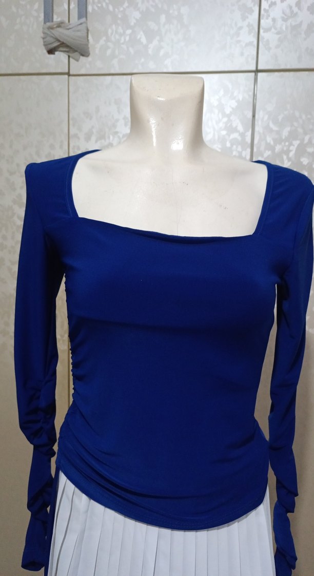 Kadın Mavi Drapeli Uzun Kollu Bluz - Görsel 2