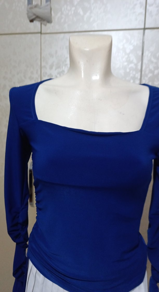 Kadın Mavi Drapeli Uzun Kollu Bluz - Görsel 5