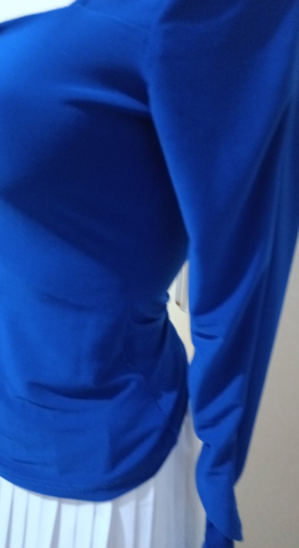 Kadın Mavi Drapeli Uzun Kollu Bluz - Görsel 4