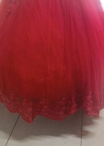 Uzun Kollu Kırmızı İşlemeli Nişan Elbisesi - Görsel 2