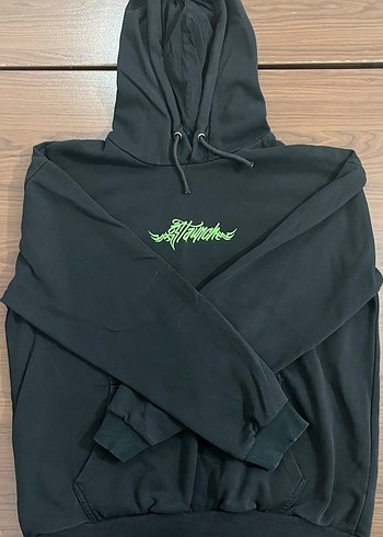 Siyah Kapüşonlu Baskılı Sweatshirt - Görsel 2