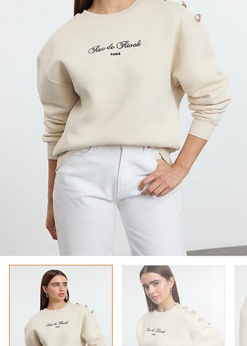 Bej Düğmeli Kadın Sweatshirt - Görsel 4